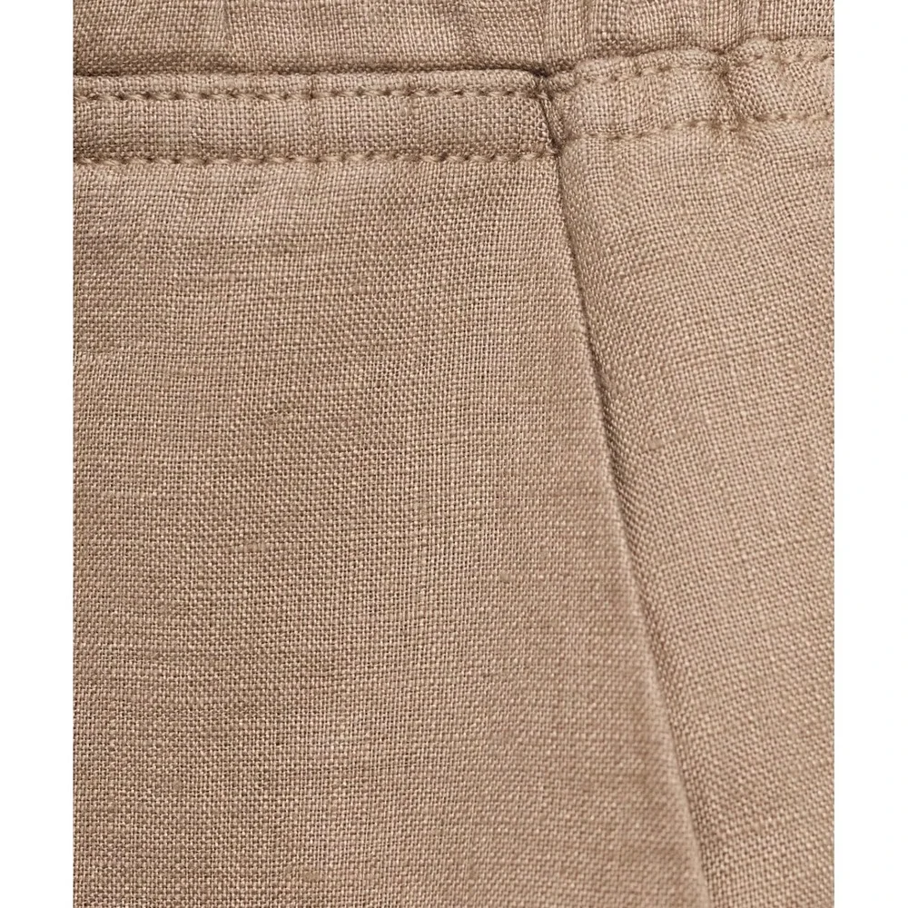 Mango MNG Women Medium Brown Linen Blend Drawstring Waist Trousers Size S NWT